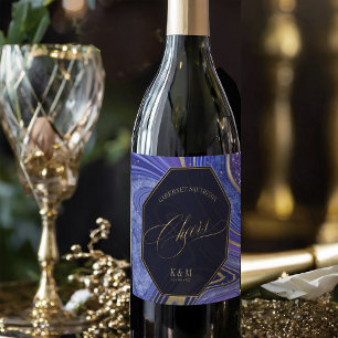 Abstract Agate Wedding Cheers V2 Midnight ID827 Wine Label