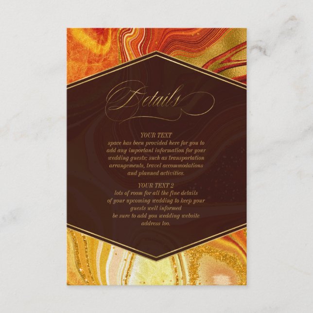 Abstract Agate Wedding Details Hot Orange ID827 Enclosure Card (Front)