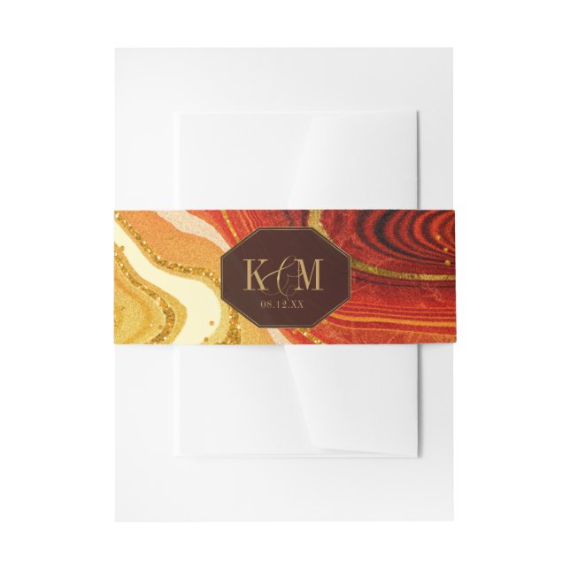 Abstract Agate Wedding Hot Orange ID827 Invitation Belly Band (Front Example)