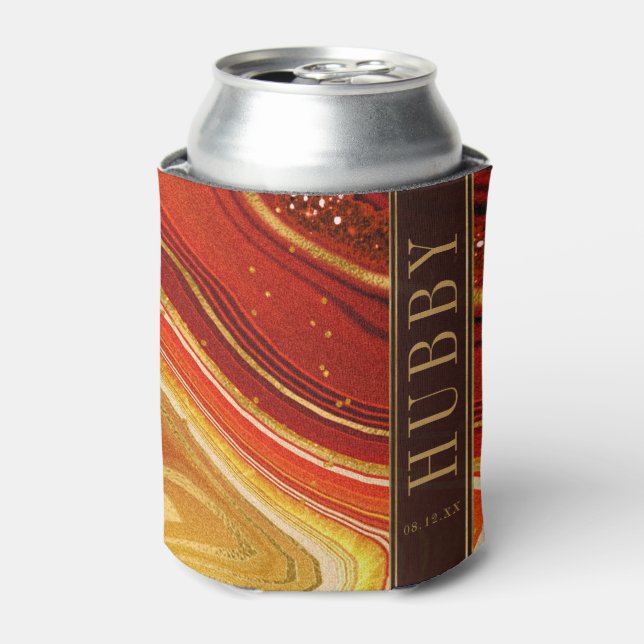 Abstract Agate Wedding Hubby Hot Orange ID827 Can Cooler (Can Front)