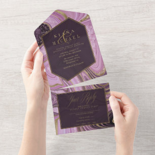 Abstract Agate Wedding Mauve ID827 All In One Invitation