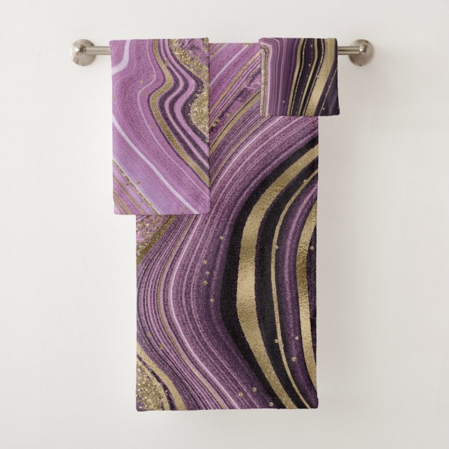 Abstract Agate Wedding Mauve ID827 Bath Towel Set (Insitu)