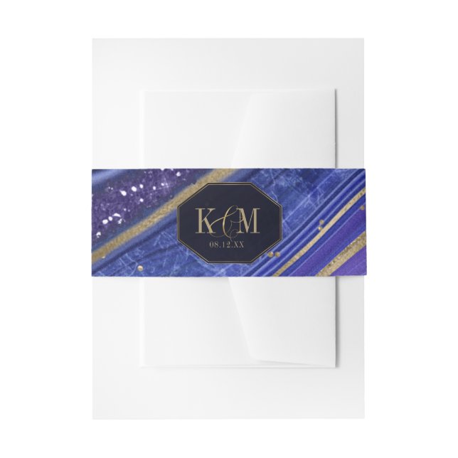 Abstract Agate Wedding Midnight ID827 Invitation Belly Band (Front Example)