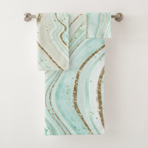 Abstract Agate Wedding Mint ID827 Bath Towel Set
