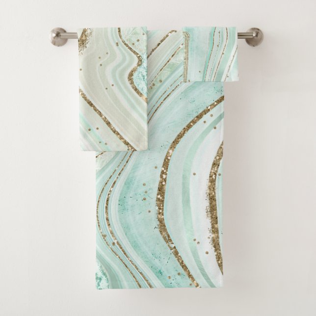 Abstract Agate Wedding Mint ID827 Bath Towel Set (Insitu)