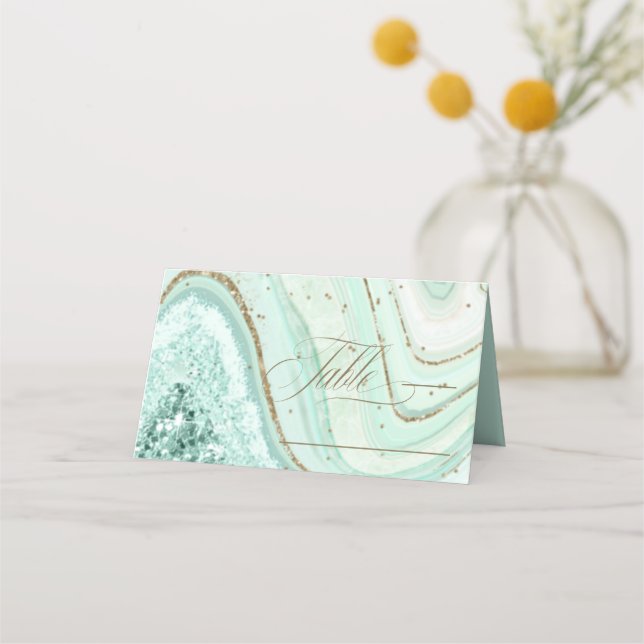 Abstract Agate Wedding Table Mint ID827 Place Card (Front)