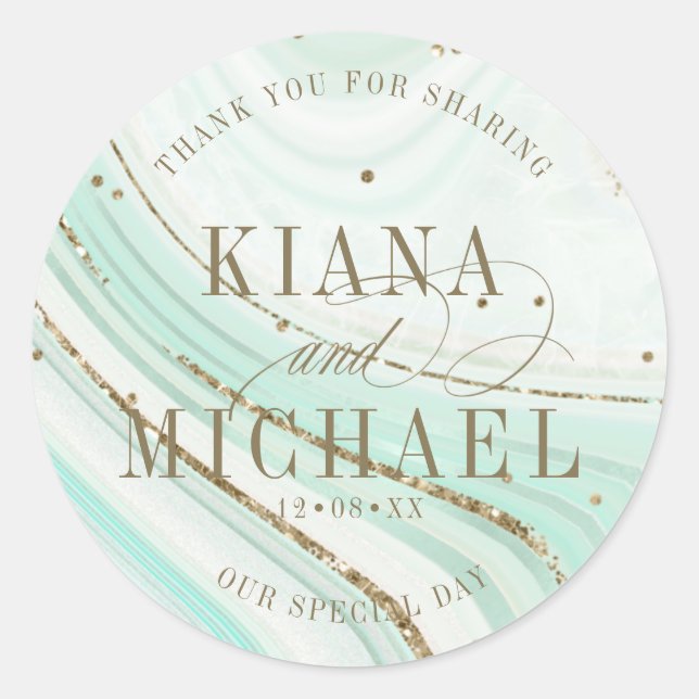 Abstract Agate Wedding V1 Mint ID827 Classic Round Sticker (Front)