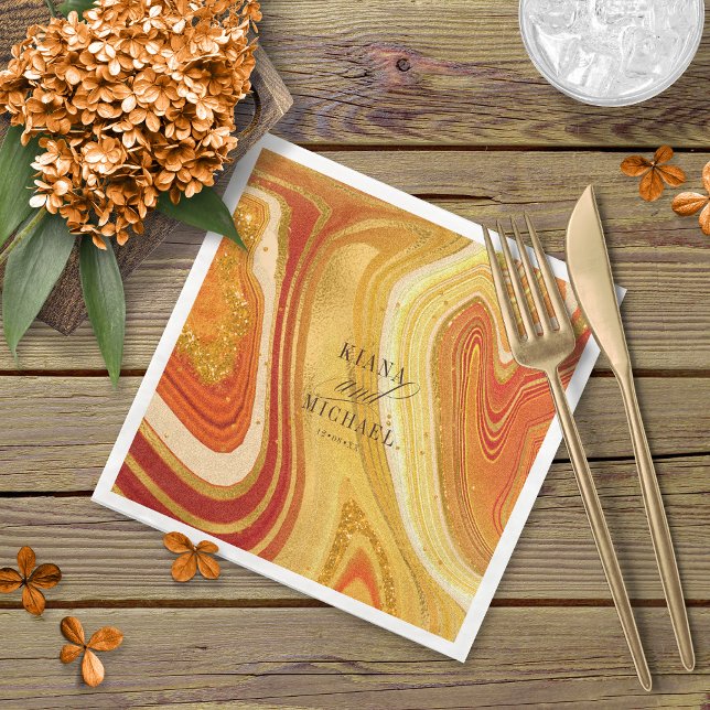 Abstract Agate Wedding V2 Hot Orange ID827 Napkin (Creator Uploaded)