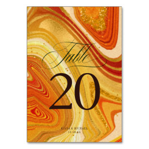 Abstract Agate Wedding V2 Hot Orange ID827 Table Number
