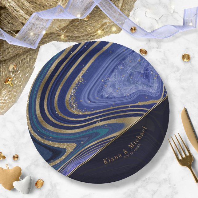 Abstract Agate Wedding V2 Midnight ID827 Paper Plate (Creator Uploaded)
