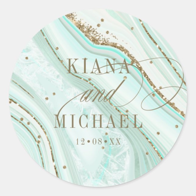 Abstract Agate Wedding V2 Mint ID827 Classic Round Sticker (Front)