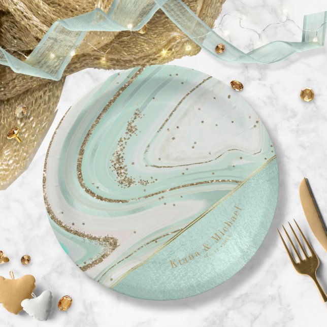Abstract Agate Wedding V2 Mint ID827 Paper Plate (Creator Uploaded)