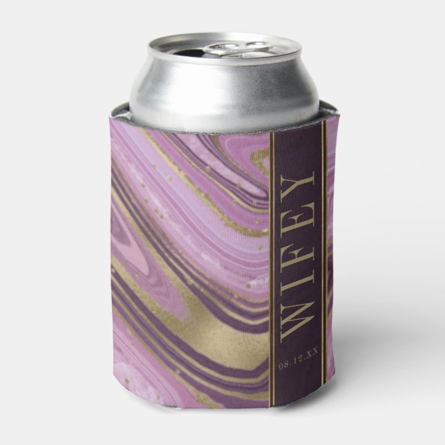 Abstract Agate Wedding Wifey Mauve ID827 Can Cooler (Can Front)