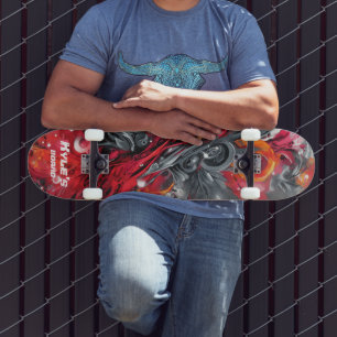 Abstract airbrush street art in reds and greys skateboard