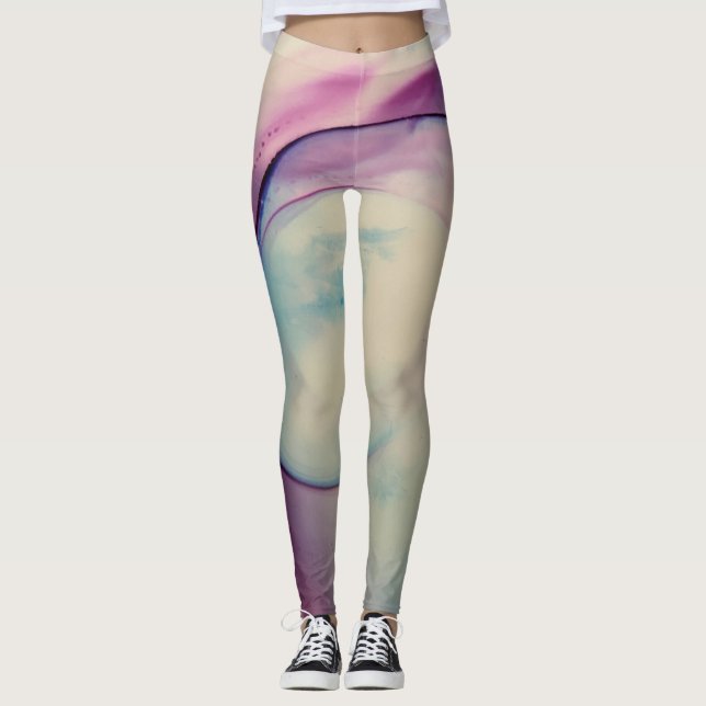 Abstract Alcohol Ink Art Pink Purple Blue White Leggings (Front)