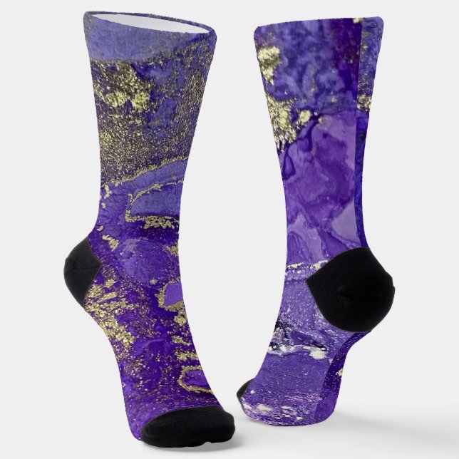 Abstract Alcohol Ink Art Rich Purples with Gold Socks (Angled)
