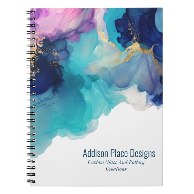Abstract Alcohol Ink Blue Lavender Business Notebook (Front)