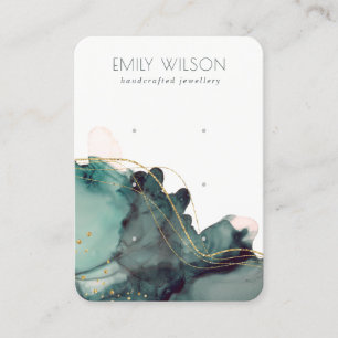 Abstract Alcohol Ink Gold Green 3 Earring Display Business Card