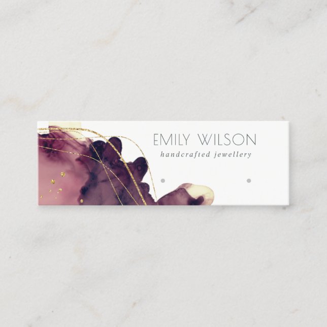 Abstract Alcohol Ink Gold Maroon Earring Display Mini Business Card (Front)
