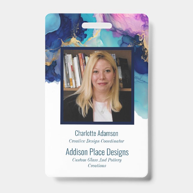 Abstract Alcohol Ink Image Employee Security Badge (Front)