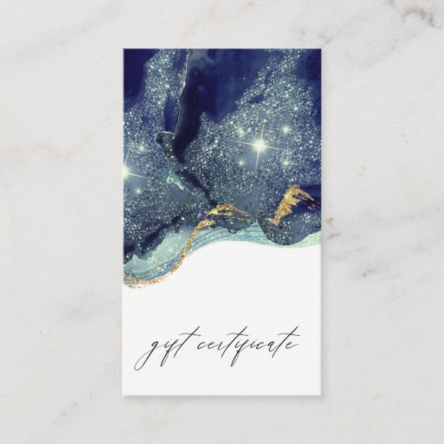 Abstract Alcohol Ink Navy Glitter Gift Certificate (Front)