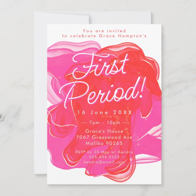 Abstract Alcohol Ink Pink Orange Period Party Invitation (Front)