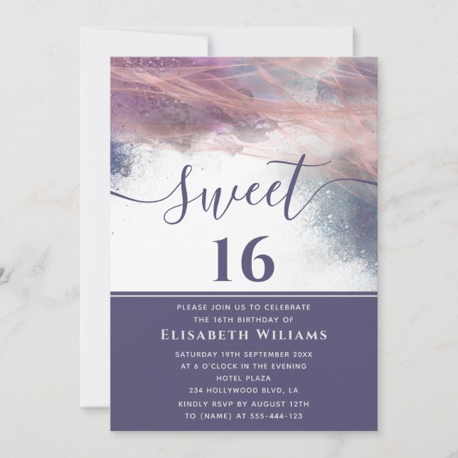 Abstract alcohol ink rose gold modern script  invitation (Front)
