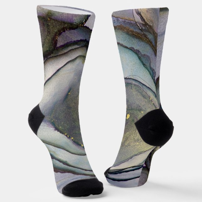 Abstract Alcohol Ink Shimmery Purple Teal Gold Socks (Angled)