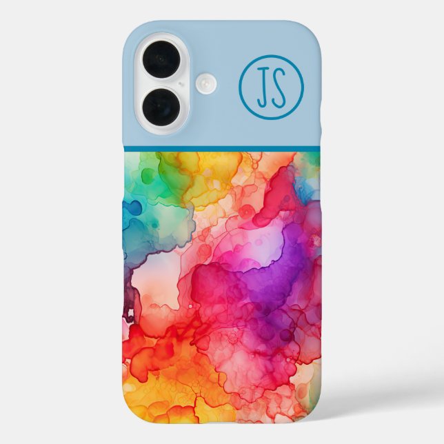 Abstract Alcohol Ink Style Rainbow Monogrammed Case-Mate iPhone Case (Back)