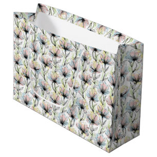 Abstract Alcohol Wash Pen and Ink Flowers Large Gift Bag