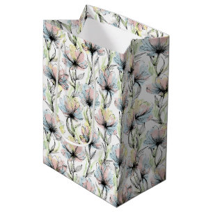 Abstract Alcohol Wash Pen and Ink Flowers Medium Gift Bag