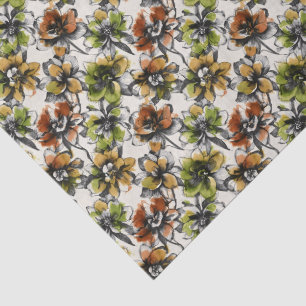 Abstract Alcohol Wash Pen and Ink Flowers Tissue Paper