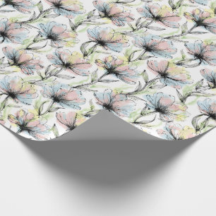 Abstract Alcohol Wash Pen and Ink Flowers Wrapping Paper