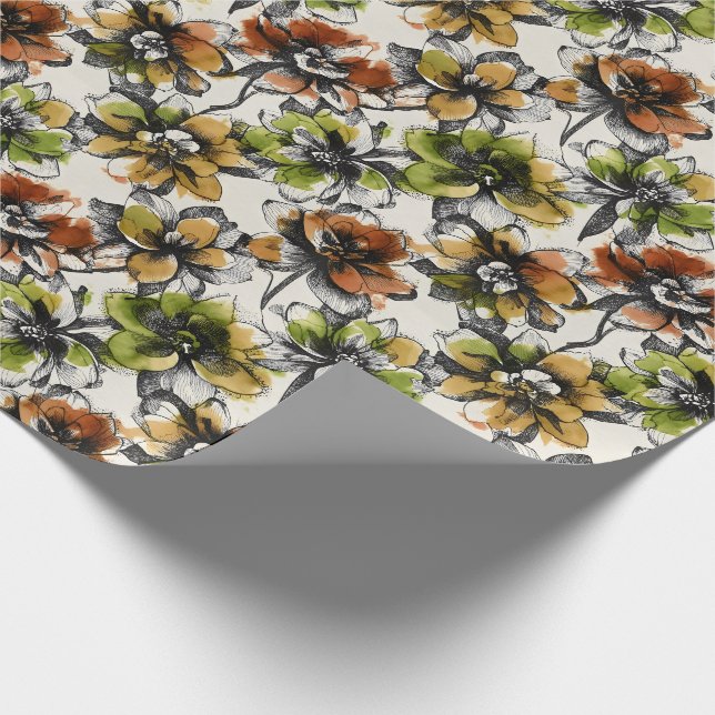 Abstract Alcohol Wash Pen and Ink Flowers Wrapping Paper (Corner)