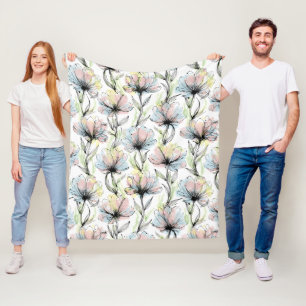 Abstract Alcohol Wash Pen and Ink Large Flowers Fleece Blanket