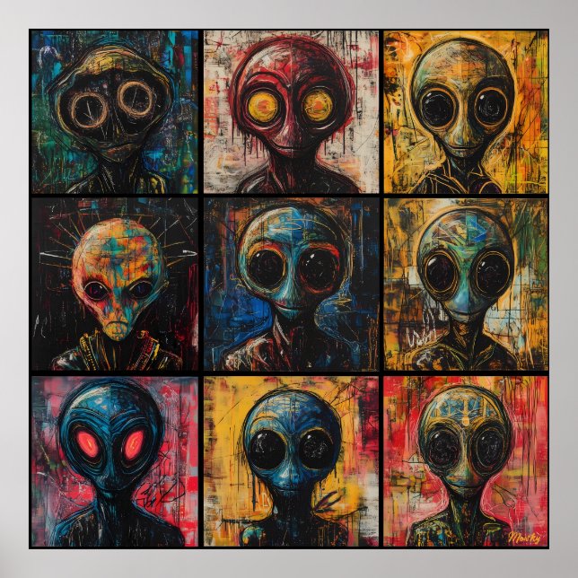 Abstract Alien Portraits in Graffiti popart grid Poster (Front)