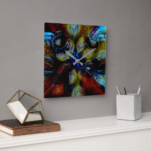 Abstract almonds under showy deformed dark glass   square wall clock