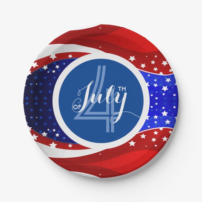 Abstract American Flag  2 4th Of July Template Paper Plate (Front)