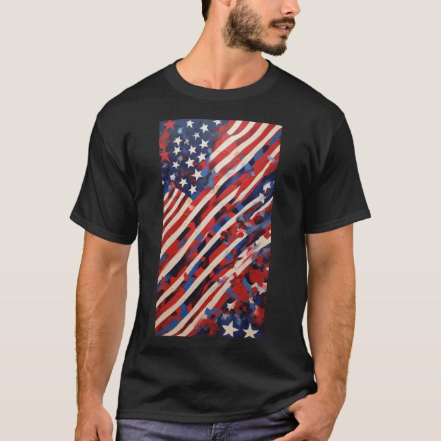 Abstract American Flag: Dynamic Patriotic Collecti T-Shirt (Front)