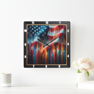 Abstract American Flag Modern  Square Wall Clock