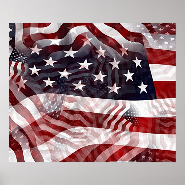 Abstract American Flag Red White Blue Art Pattern Poster (Front)