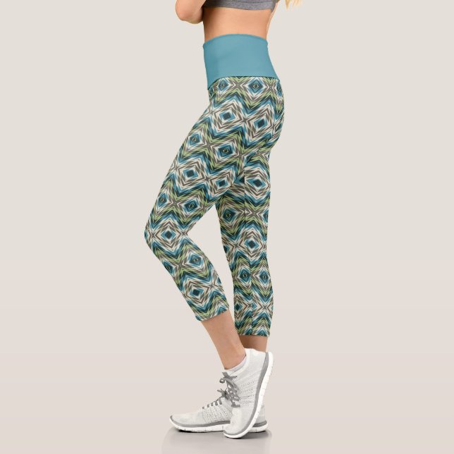 Abstract American Native Indian Mosaic Art Pattern Capri Leggings (Left)