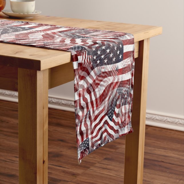 Abstract American Red White Blue Flag Motif Short Table Runner (In Situ)