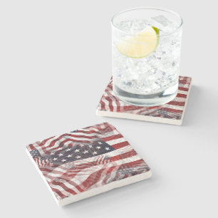 Abstract American Red White Blue Flag Motif Stone Coaster