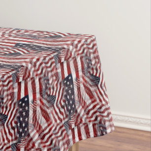 Abstract American Red White Blue Flag Motif Tablecloth