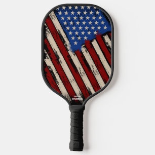 Abstract American USA Flag, Custom Text Name Pickleball Paddle