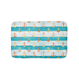 Abstract anchors: watercolor stripe pattern. bath mat