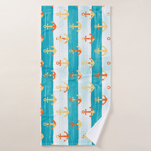 Abstract anchors: watercolor stripe pattern. bath towel (Bath Towel)