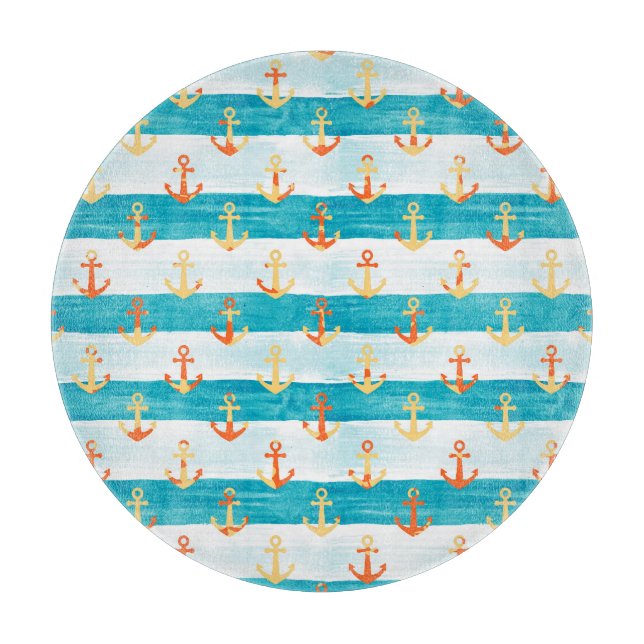 Abstract anchors: watercolor stripe pattern. cutting board (Front)