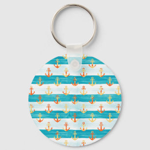 Abstract anchors: watercolor stripe pattern. keychain